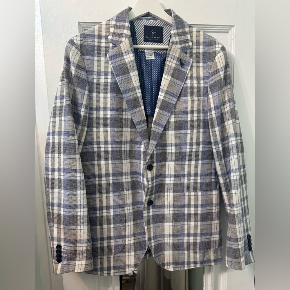 Tailorbyrd Gray and Blue Checkered Blazer